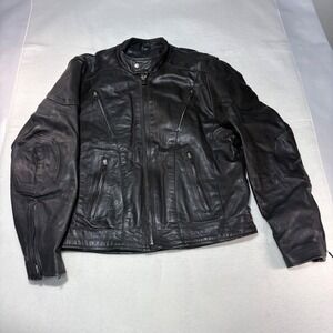 INTERSTATE LEATHER Black Motorcycle Biker Jacket Classic Style Size L